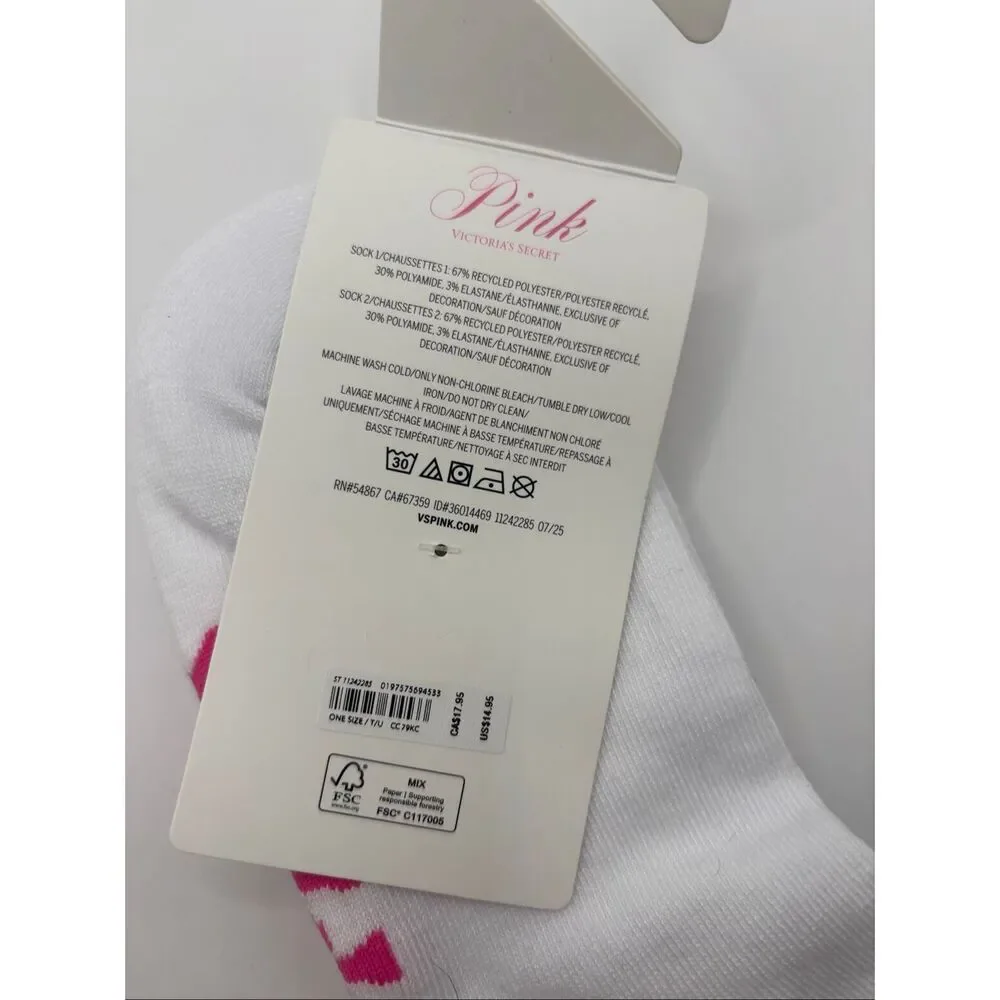 PINK Victoria’s Secret 2-Pack Quarter Socks White Gray NWT